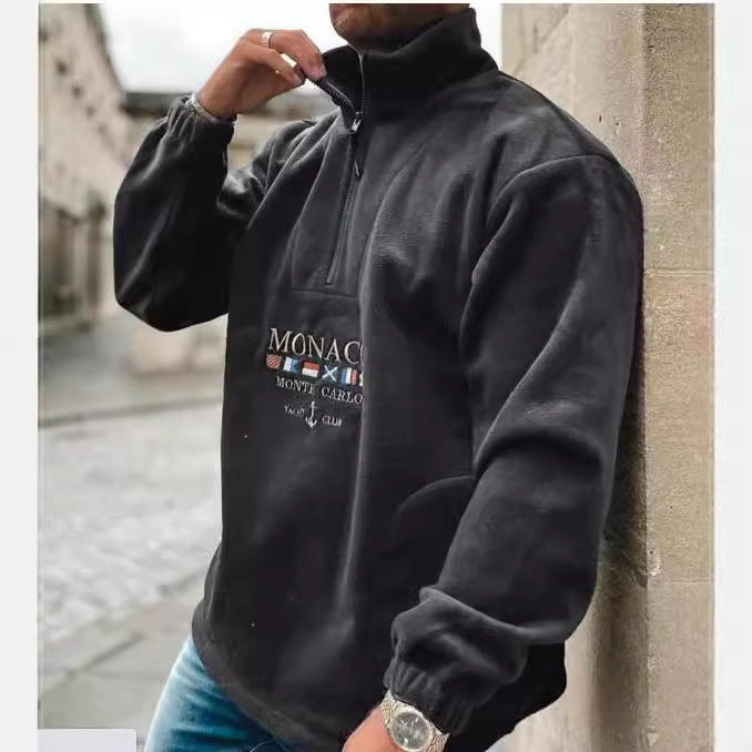 winter and spring alphabet embroidered thick casual men's hoodie